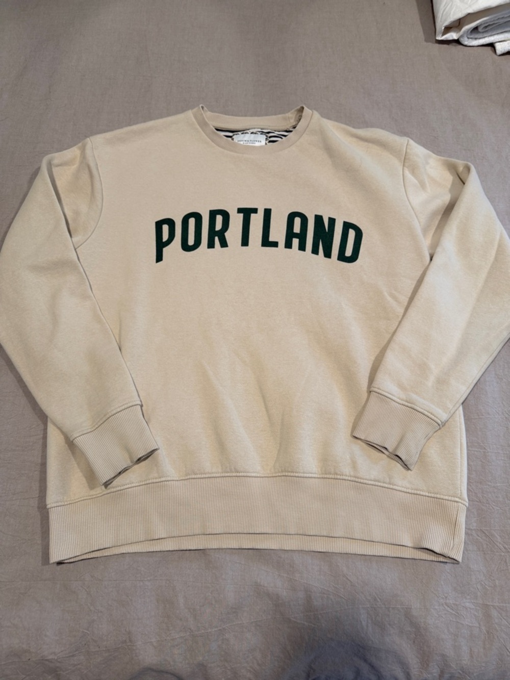 Denim & Flower Cream Sweatshirt with Dark Green PORTLAND Logo